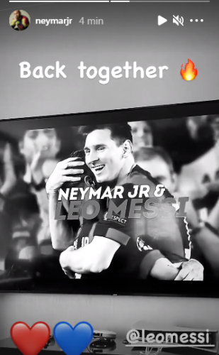 Neymar comemora o acerto de Messi com o PSG